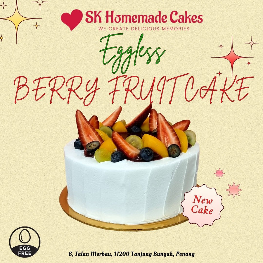 Eggless Berry Fruit Cake - 20cm Whole Cake (Available Daily) - SK Homemade Cakes - Medium 20cm - 