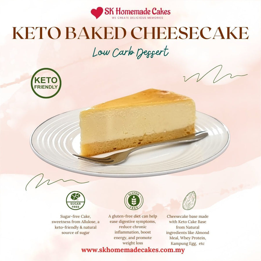 Keto Baked Cheese (Sugar Free & Gluten Free) - 24cm Whole Cake (Available Daily) - SK Homemade Cakes - Large 24cm - 
