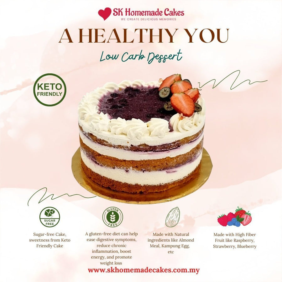 Keto Berries Cake (Sugar Free & Gluten Free) - 24cm Whole Cake (Available Daily) - SK Homemade Cakes-Large 24cm--