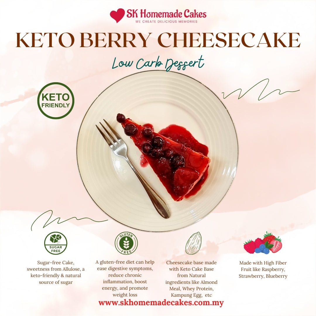 Keto Berry Cheesecake (Sugar Free & Gluten Free) - 20cm Whole Cake (Available Daily) - SK Homemade Cakes-Medium 20cm--