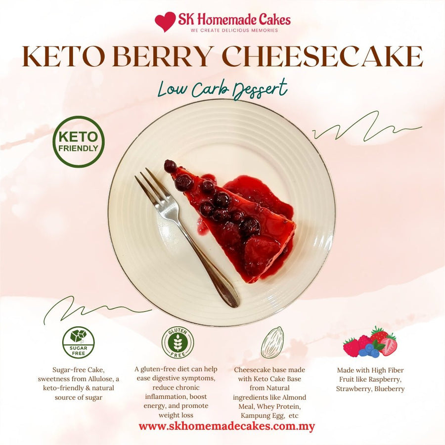 Keto Berry Cheesecake (Sugar Free & Gluten Free) - 20cm Whole Cake (Available Daily) - SK Homemade Cakes-Medium 20cm--