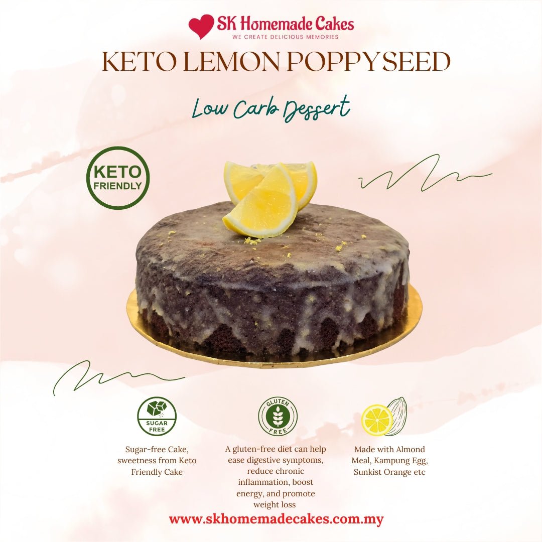 Keto Lemon Poppyseed Cake (Sugar Free & Gluten Free) - 15cm Whole Cake (Available Daily) - SK Homemade Cakes - Small 15cm - 