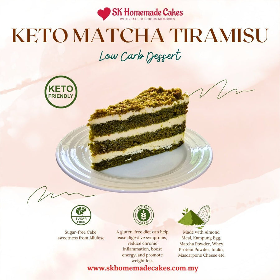 Keto Matcha Tiramisu Cake (Sugar Free & Gluten Free) - 20cm Whole Cake (Available Daily) - SK Homemade Cakes - Medium 20cm - 
