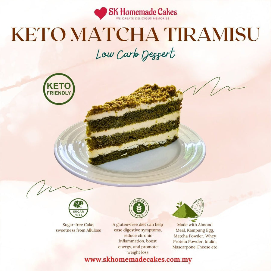 Keto Matcha Tiramisu Cake (Sugar Free & Gluten Free) - Whole Cake (5 - days Pre - order) - SK Homemade Cakes - 20cm - 