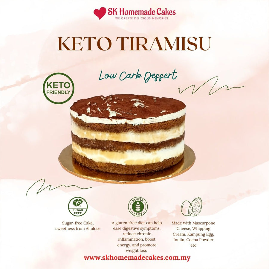 Keto Tiramisu Cake *ALCOHOL (Sugar Free & Gluten Free) - 20cm Whole Cake (Available Daily - SK Homemade Cakes-Medium 20cm--