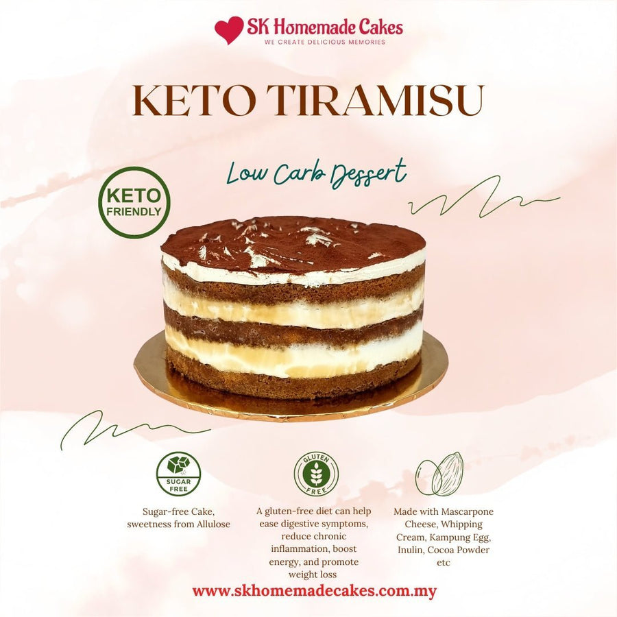 Keto Tiramisu Cake (Sugar Free & Gluten Free) - 24cm Whole Cake (Available Daily) - SK Homemade Cakes - Large 24cm - 