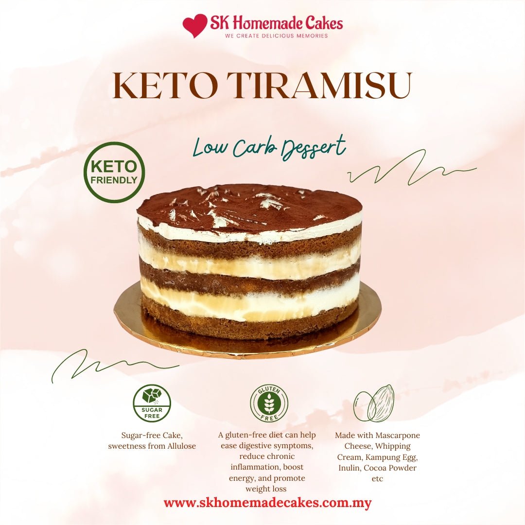 Keto Tiramisu Cake (Sugar Free & Gluten Free) - Whole Cake (5-days Pre-order) - SK Homemade Cakes-20cm--