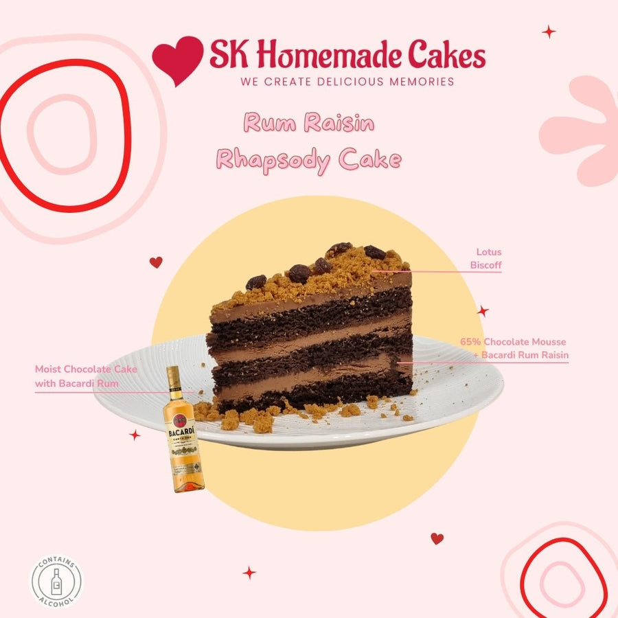 Rum Raisin Rhapsody Cake - Alcohol Whole Cake (5days Pre - order) - SK Homemade Cakes