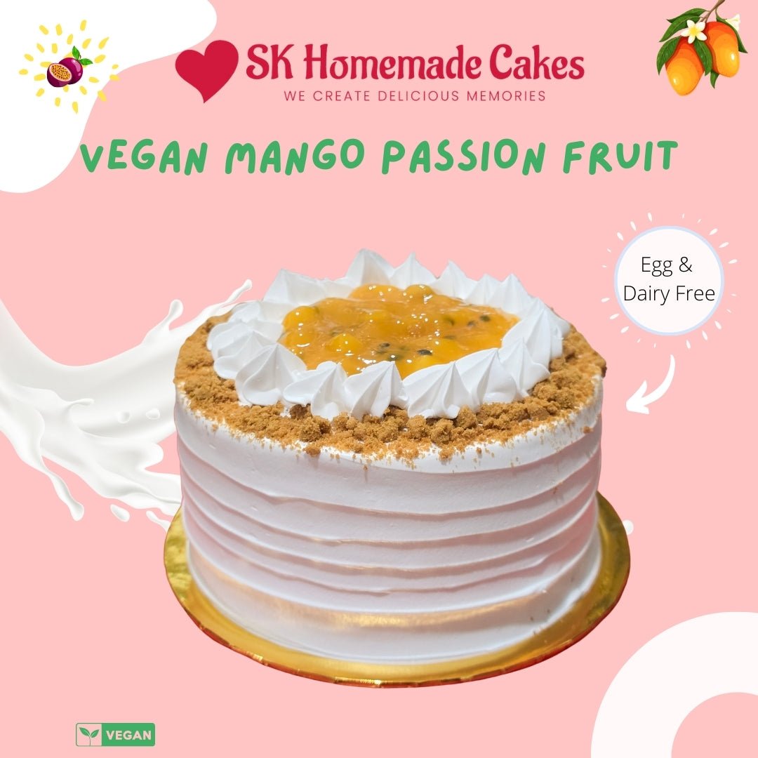 Vegan Mango Passion Fruit Cake - 15cm Whole Cake (Available Daily) - SK Homemade Cakes