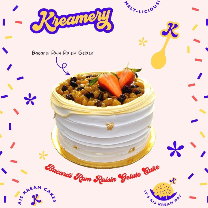 Bacardi Rum Raisin Ice Cream Cake (Eggless & Alcohol) - 20cm Whole Cake (Available Daily) - SK Homemade Cakes-Medium 20cm--