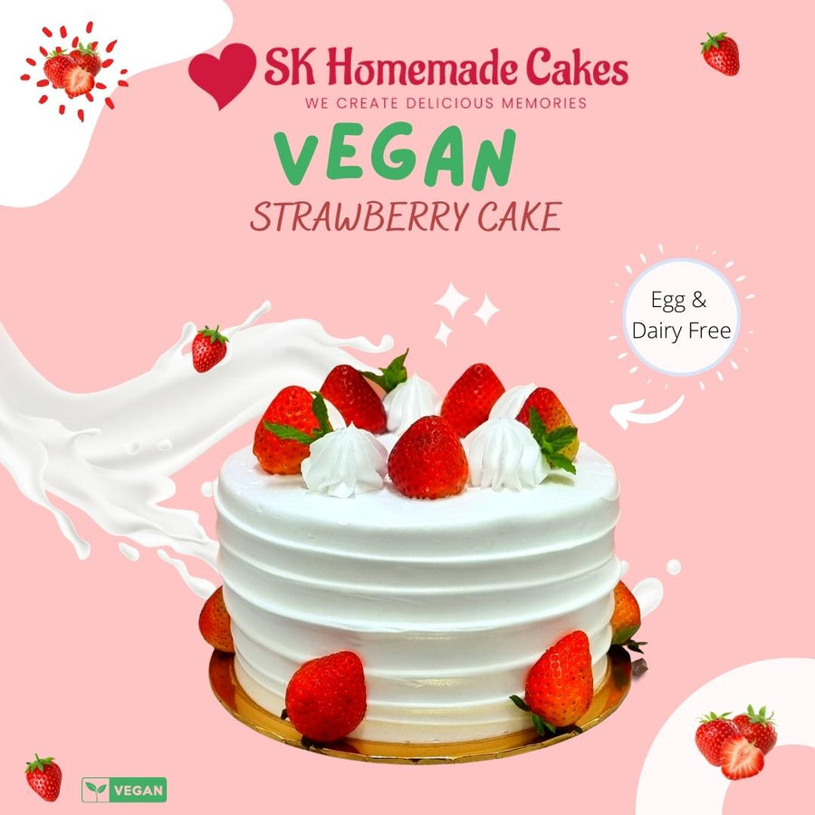 Vegan Strawberry Cake - 15cm Whole Cake (Available Daily) - SK Homemade Cakes-Small 15cm--